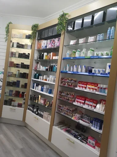 Skincare and beauty shelves in the pharmacy